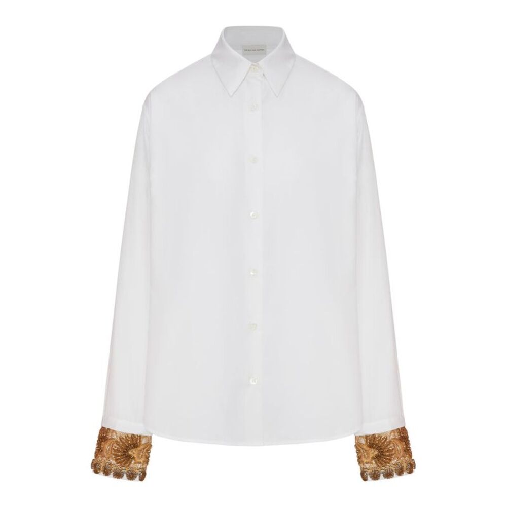 Dries Van Noten Women White Shirt With Embroidered Cuffs